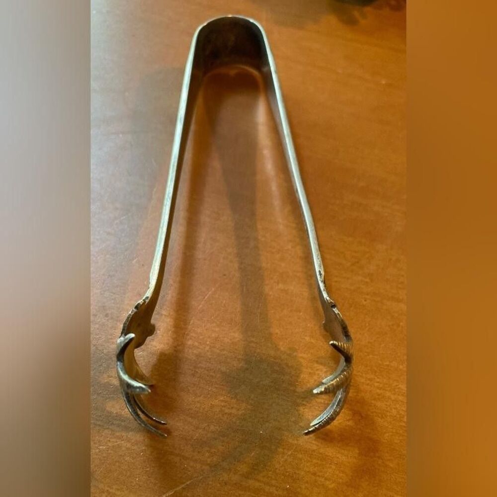 Antique Silver Plate Floral Sugar Tongs Claw End Victorian England Hallmarked 5"
